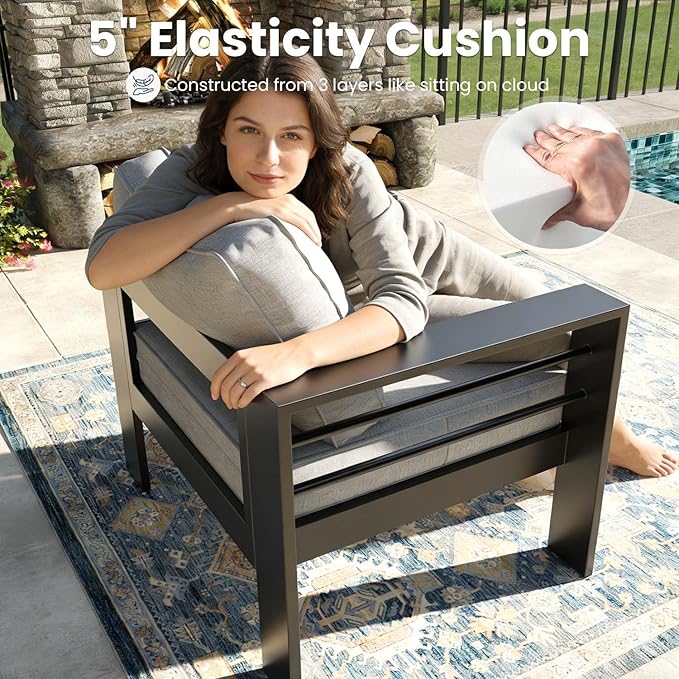 4 Pieces Modern Aluminum Patio Furniture Set, Outdoor Conversation Sets Metal Sectional Sofa with Coffee Table