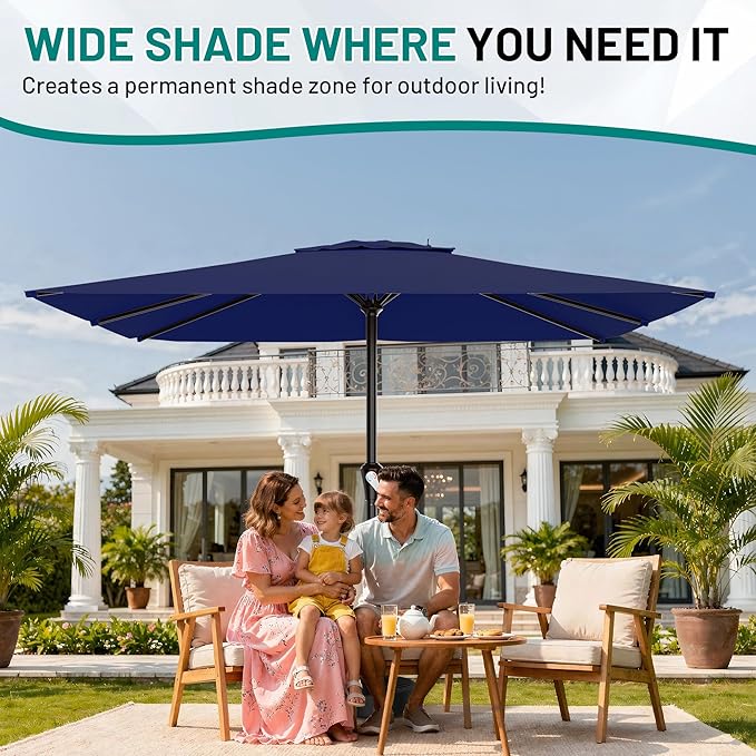 AreShark 8' x 10' Rectangle Patio Umbrellas for Outdoor, Outdoor Table Umbrella, Large Outdoor Patio Umbrellas with 8 Sturdy Ribs for Pool, Garden, Market (Navy)