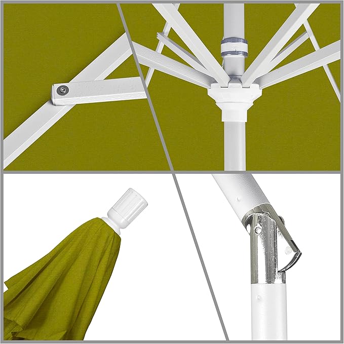 California Umbrella 9' Round Aluminum Market Umbrella, Crank Lift, Collar Tilt, White Pole, Pacifica Pacific Blue