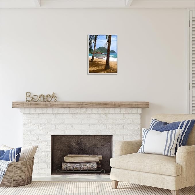 Stupell Industries Hammock on Palm Trees Gray Framed Giclee Art Design by Noah Bay