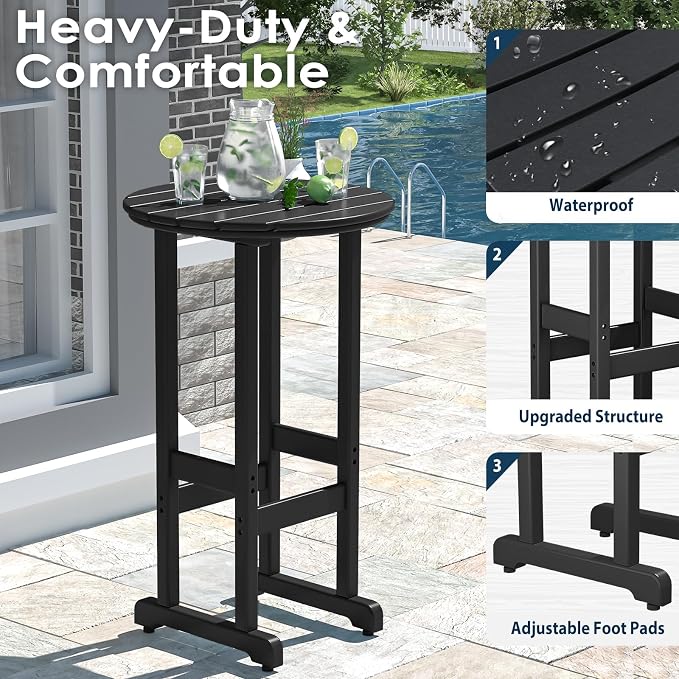 nalone Outdoor Bar Table and Chairs Set, HDPE Bar Table with Bar Stools Set of 2, Patio Table Pub Height Dining Table for Deck, Porch, Backyard, Garden