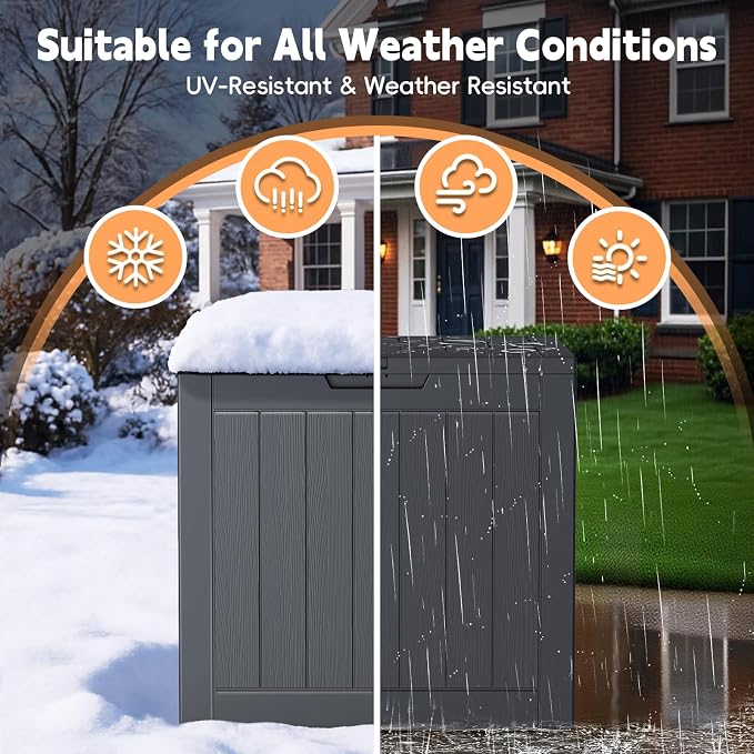 Mars Villa 31 Gallon Deck Box, Waterproof Weatherproof and UV Resistant Resin Storage Bin with Lockable Lid, for Outdoor Patio Furniture Cushions, Pool Supplies, Garden Tools, Black