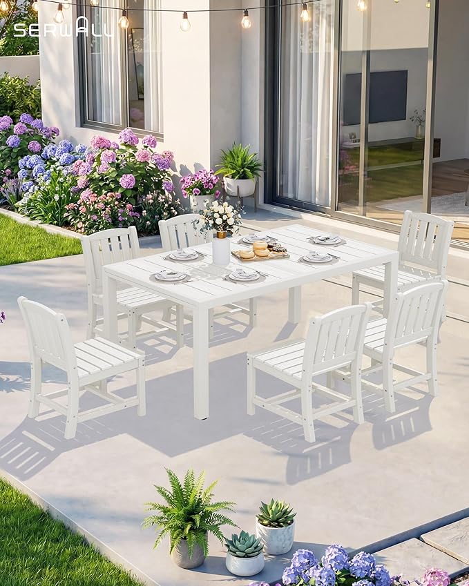 SERWALL Outdoor Dining Chairs Set of 4, All-Weather HDPE Patio Armless Chairs, White