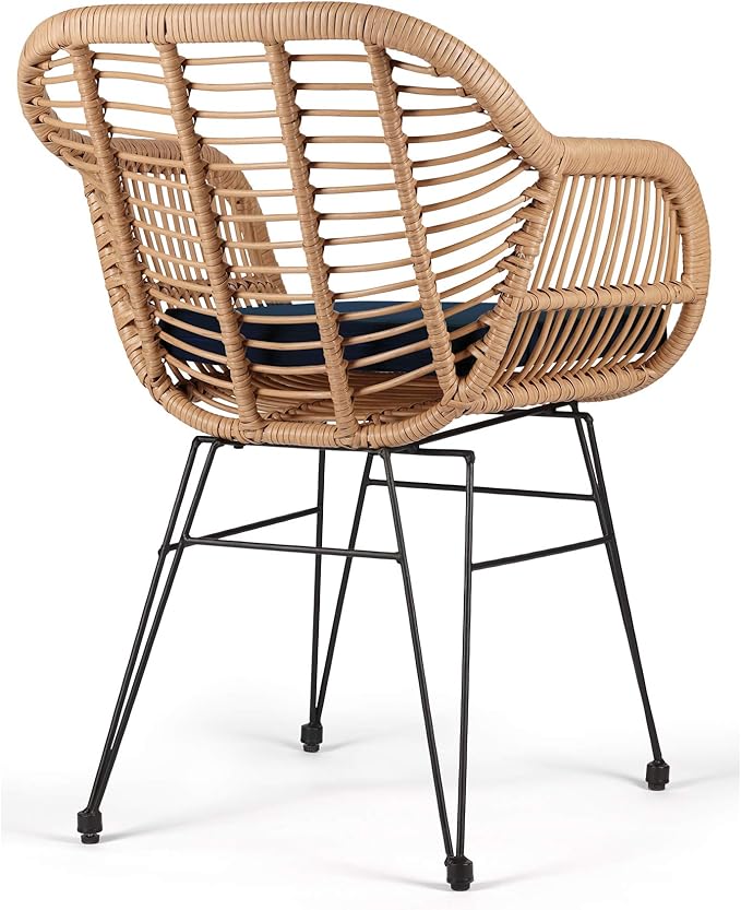 WestinTrends 3 Pc Furniture Wicker Rattan Patio Conversation Seating Chair Set with Cushions and Table for Indoor Outdoor, Balcony, Porch, Garden, Pool, Deck, Lounge, Navy