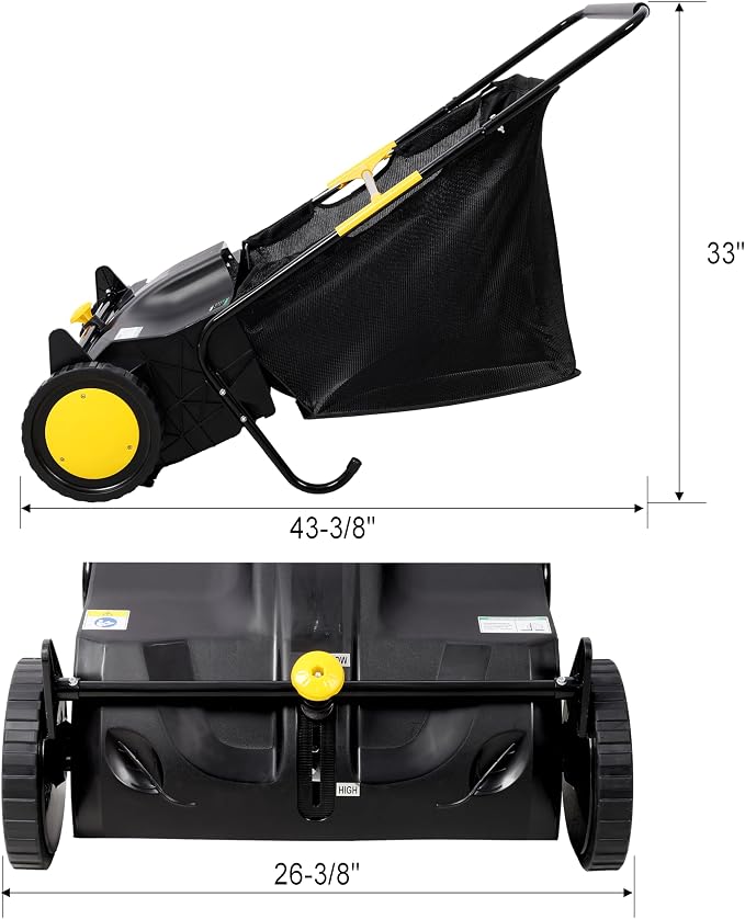 Push Lawn Sweeper, 21 in Leaf & Grass Collector with 3.5 cu. ft. Hopper Bag, Heavy Duty Yard Sweeper, Adjustable Spinning Brushes Height for Leaves Grass Cleanup
