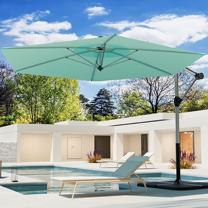 COSIEST Offset Patio Umbrella, Cantilever Hanging Outdoor Umbrella w/360-degree Rotation, Handy Crank, UV/Waterproof Canopy, 6 Ribs for Market, Backyard, Poolside, Garden