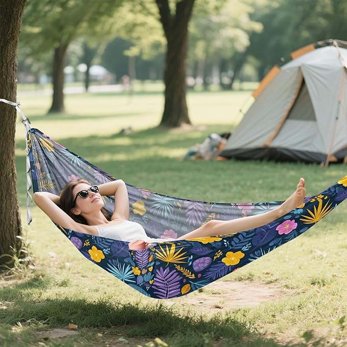 Camping Hammock Outdoor Hammocks for Outside Colorful Palm Tree Beach Trees Portable Lightweight with Pockets Tree Straps Indoor