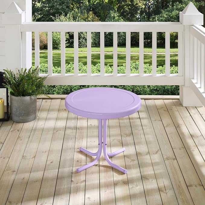 HomeStock Old World Opulence Retro Outdoor Side Table - Lavender Gloss Finish, 22.00 x 22.00 x 18.90 in, Easy Assembly, Weather-Proof Steel Construction, Modern Patio/Backyard/Porch Side Table