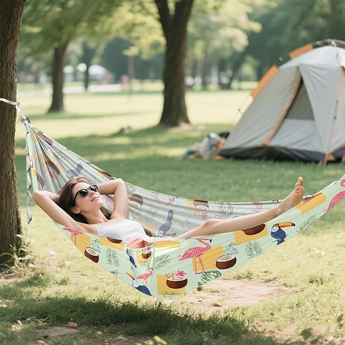 Camping Hammock Outdoor Hammocks for Outside The Toucan and Flamingo Beach Trees Portable Lightweight with Pockets Tree Straps Indoor