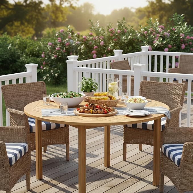 Tangkula 39.5" Round Outdoor Dining Table for 4, Acacia Wood 4-Person Large Patio Dining Table, Farmhouse Indoor Outdoor Dining Furniture for Deck, Garden, Poolside & Backyard
