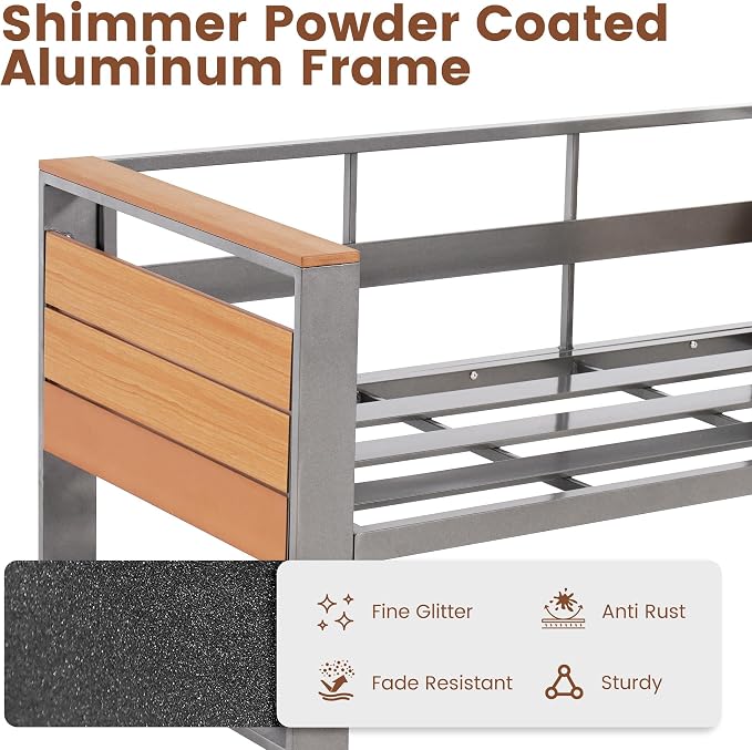 Sundale Outdoor Aluminum Patio Furniture Set with Fire Pit, 4 Piece Patio Conversation Sets with 5" Thick Cushions, Shimmer Coated Outdoor Couch with 2 Extendable Side Tables for Yard, Deck