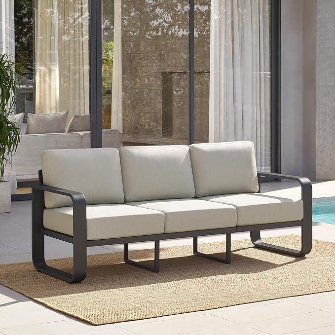 CHITA Aluminum Patio 3-Seater Sofa with Thickened Olefin Fabric Cushion for Backyard, Garden, Balcony and Poolside