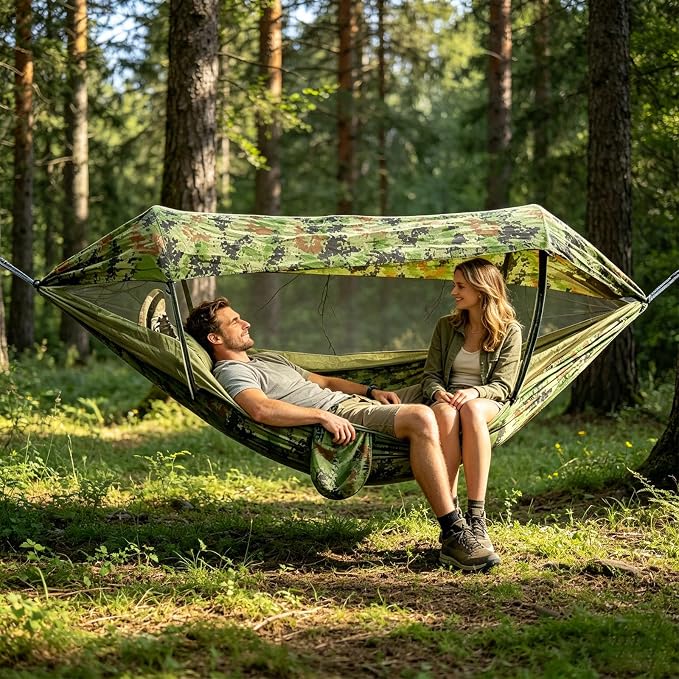 Quick Setup Hammock Including Netting and Canopy Perfect for Backyard or Holiday Sun Shelter Hammock