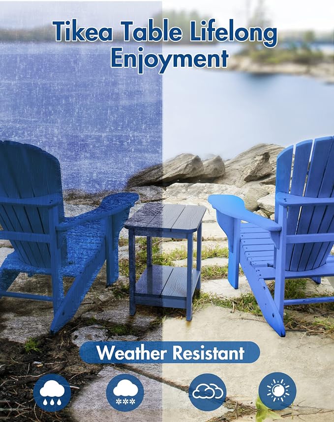 Tikea Adirondack Outdoor Side Table, 2-Tier 16.7" End Table for Patio Pool Porch, All Weather Resistant Outdoor Patio Furniture Navy Blue