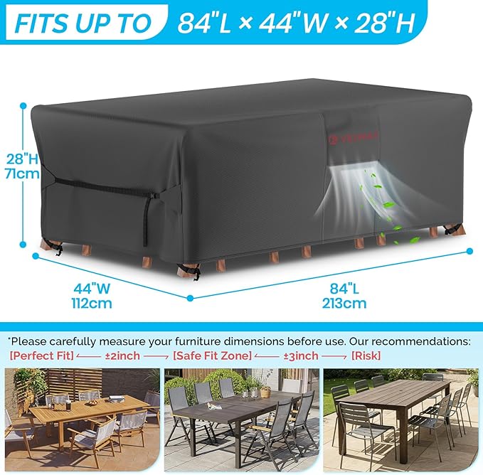Velway Patio Furniture Cover Waterproof - Heavy-Duty 500D Upgraded Tear-resistant Outdoor Furniture Sofa Set Cover with Windproof Buckles&Large Air Vent Anti-UV Rectangle Furniture Covers 84"x44"x28"