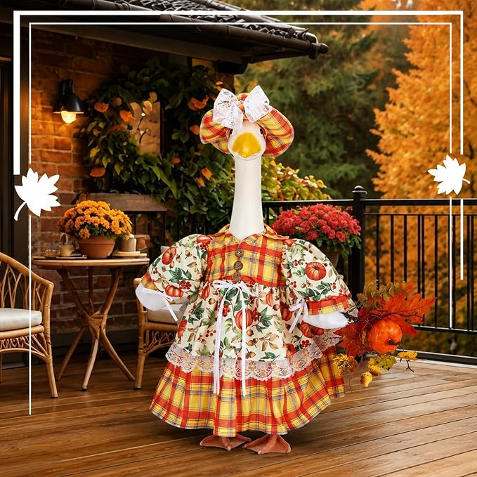 Suzile Fall Maple Porch Goose Outfit Goose Clothes for 23 in Cement or Plastic Geese Costume Dress for Yard Lawn Outdoor Garden Patio Duck Statue Autumn Thanksgiving Party Holiday Decor