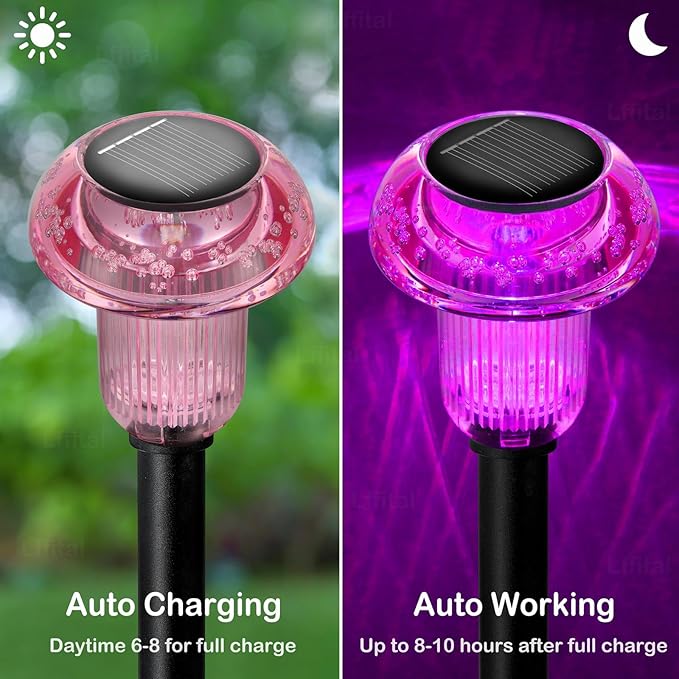 Solar Lights Outdoor 8 Pack Mother's Day Solar Pathway Lights Outdoor Pink Purple Mushroom LED Waterproof Lighting Stake for Women Outside Yard Path Garden Lawn Landscape