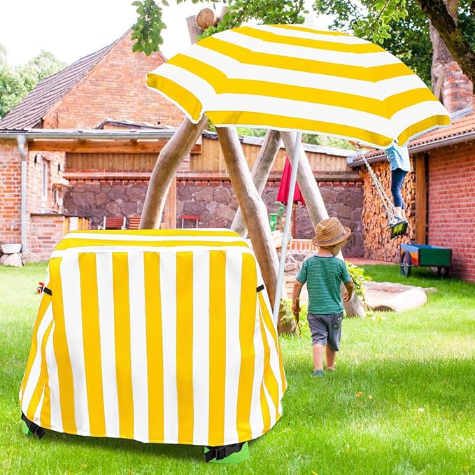 Kids Water Table Umbrella and Cover, Heavy-Duty 600D Waterproof Anti-UV Dustproof Water Table Cover with Umbrella, Compatible with Step2 Rain Showers Splash Pond Water Table, Yellow