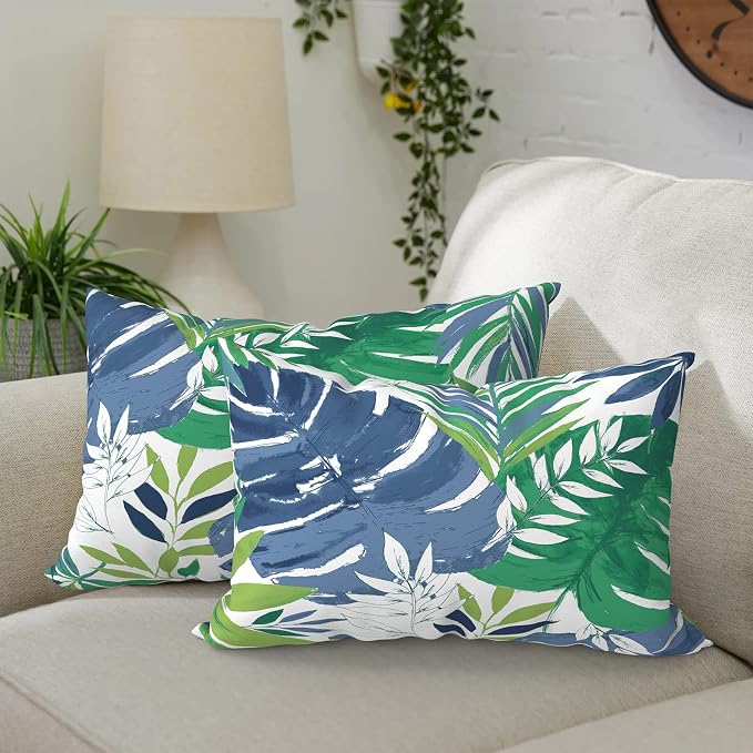 DYTXIII Pack of 2 Waterproof Outdoor Lumbar Pillow with Inserts, 12x20 in Rectangle Decorative Patio Throw Pillow for Home, Sofa,Bench and Patio Furniture, Islamorada Blue Green