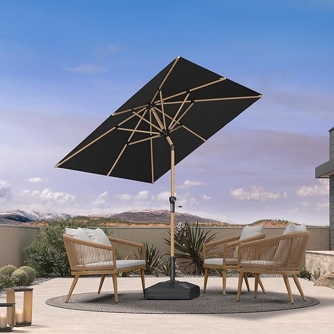 PURPLE LEAF 6.5' x 6.5' Square Outdoor Umbrella with Base Outdoor Table Umbrella Aluminum Patio Umbrella with Push Button Tilt & Crank and 8 Ribs Market Umbrella for Pool Backyard Beach, Black