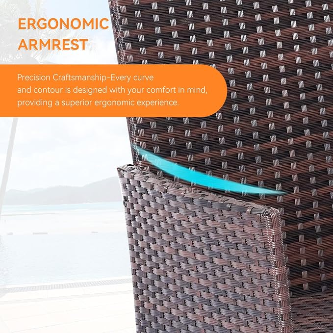 Patio Furniture Set, Outdoor Furniture Set 4 Pieces Patio Conversation Set PE Rattan Chair with Cushion Tempered Glass Table Garden Balcony Sets for Yard Pool Backyard Brown/Red