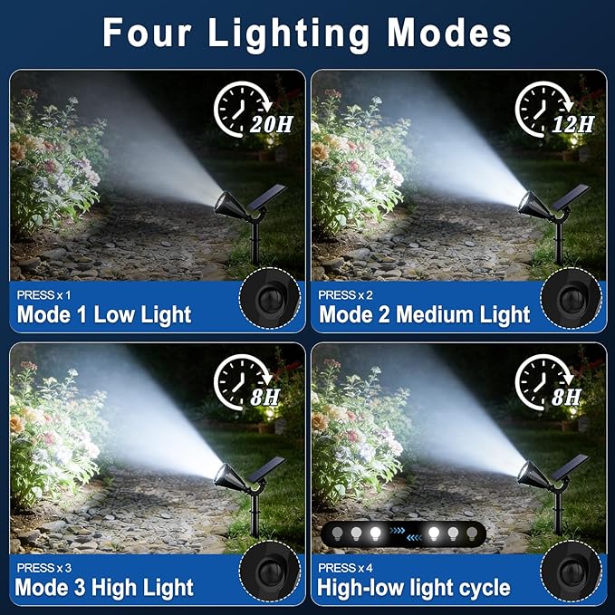 WELALO Solar Spot Lights Outdoor Waterproof IP65, 6 Pack 4 Lighting Modes Solar Powered Landscape Spotlights with Auto On/Off, Solar Garden Christmas Yard Pathway Wall Lights for Outside, Cool White