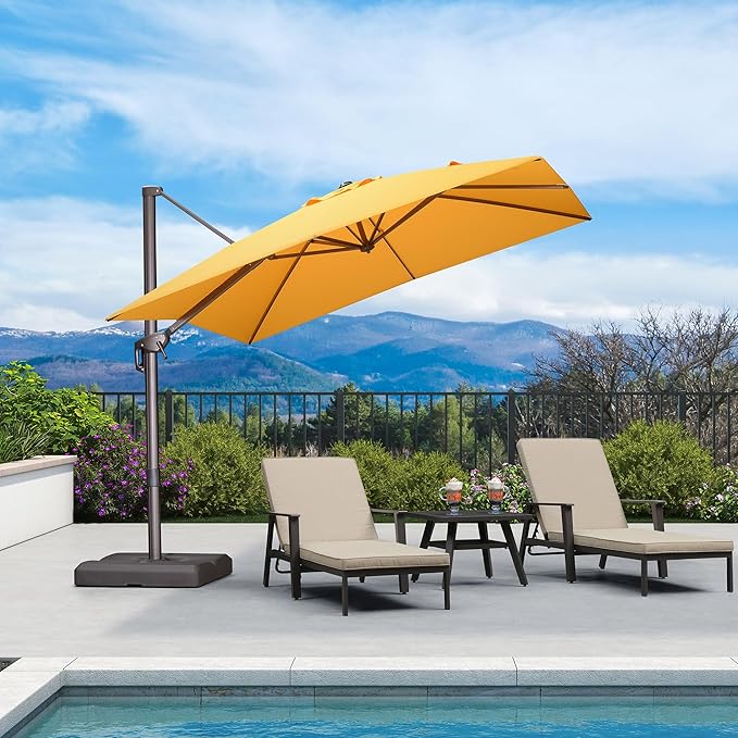 PURPLE LEAF 9' X 9' Patio Umbrella Antique Bronze Square Cantilever Umbrella Outdoor with 360° Rotation and Aluminum Offset Hanging for Pool Deck Garden Backyard, Yellow