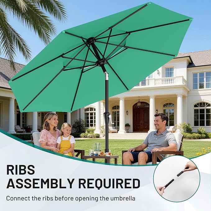 AreShark 10ft 2 Tiers Patio Umbrella - Outdoor Umbrella Waterproof UV Protection, Market Table Umbrella w/Push Button Tilt&Crank for Pool, Porch, Garden(Turquoise)
