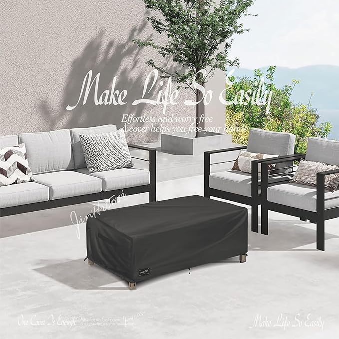 JinHrtoyi Patio Coffee Table Cover,48Wx28Dx16H Inches 100% Waterproof Heavy Duty Outdoor Rectangular Side Table Cover,Black Minimalism Style Outdoor Furniture Covers