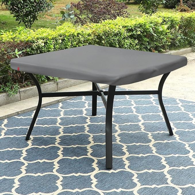 Outdoor Square Table Cover Waterproof UV-Resistant for 24 x 24 Inch Patio Tables - Heavy Duty Weatherproof Table Top Protector with Elastic Hem (Grey)