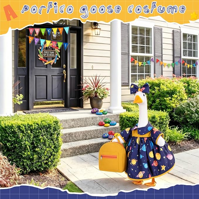 Mindsoft Back to School Porch Goose Outfit Teacher Goose Clothes Costume Statues Decor for 23" School Classroom Lawn Garden Patio Outdoor Statues(Backpack Style - Navy Blue)