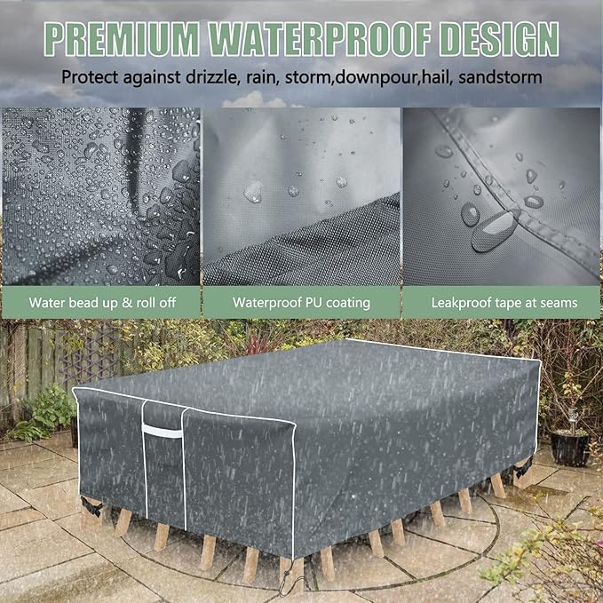Gasadar Square Patio Heavy Duty Table Cover 600D, Outdoor Patio Sectional Furniture Cover Waterproof for Outdoor Dining Table and Chairs General Purpose, 86" L x 86" W x 29", Grey
