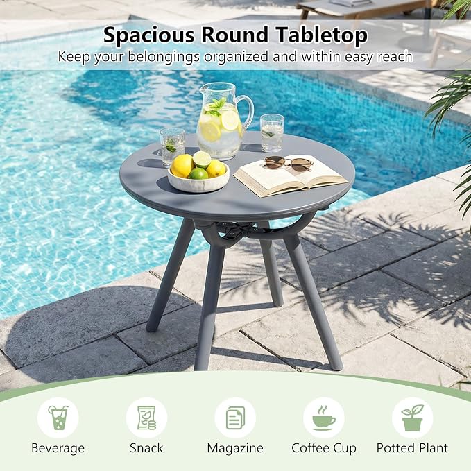 Tangkula Outdoor Side Table, 20" Round Patio Bistro Table, Outside Accent Coffee Table for Poolside, Balcony, Garden, Porch, Lawn (2 Pack,Gray)