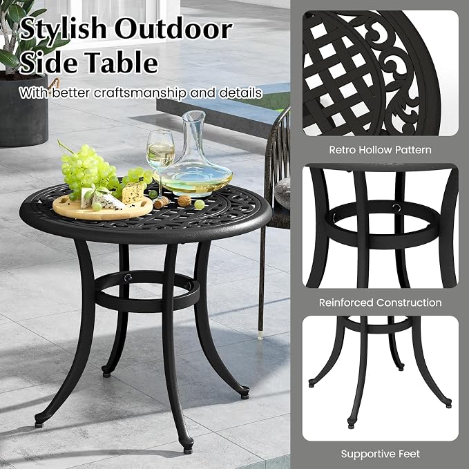 Giantex Patio Bistro Table Set of 2, 24" Cast Aluminum Round Side Table, Outdoor Coffee Table for Porch, Pool, Backyard, Garden, Balcony