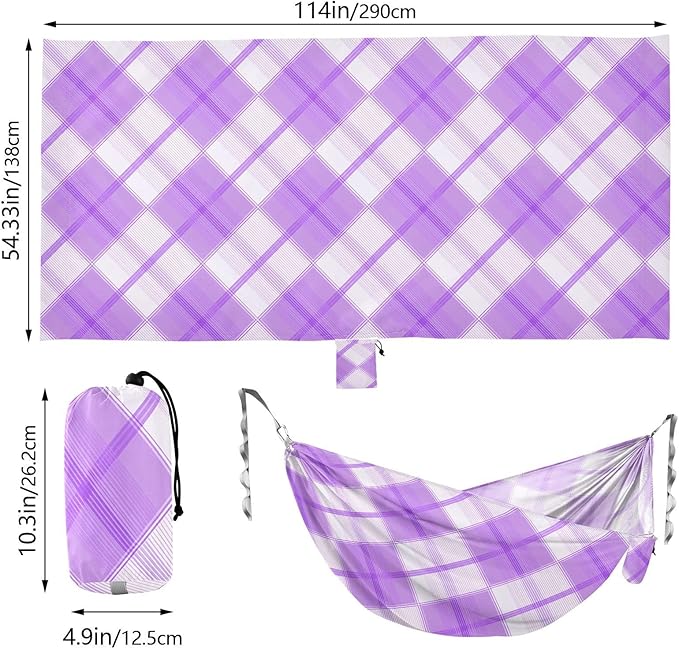 Diagonal Plaid Textile Lilac Camping Portable Swing Fabric Hammocks with Tree Straps 330 lbs Capacity for Outdoor Hiking Patio Backyard