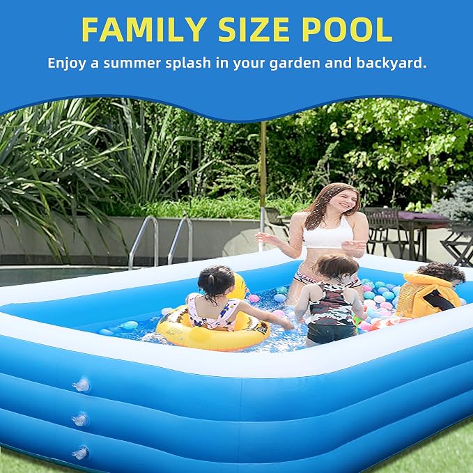 Inflatable Swimming Pool, Blow up Pools, Above Ground Swimming Pool for Family, Small Pools 103 x 69 x 24 inch Full-Sized Inflatable Pool for Kids for Outdoor, Backyard