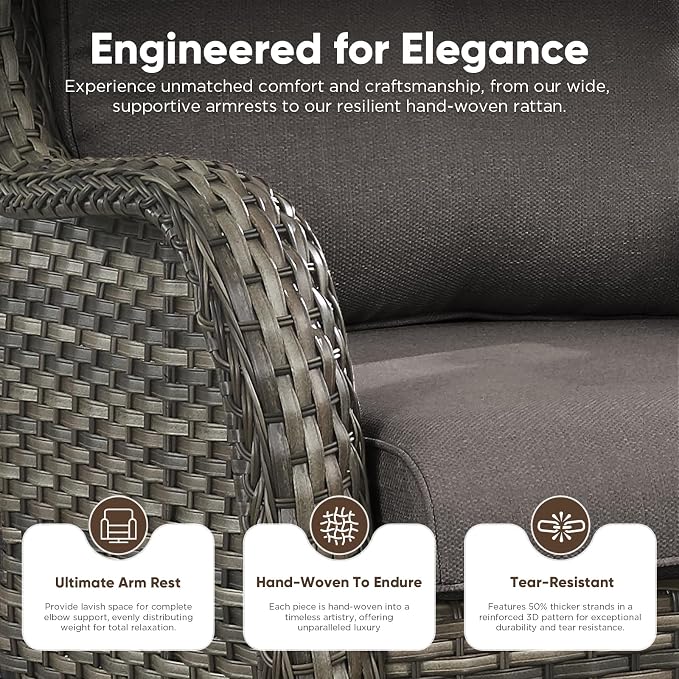 Belord 5 Piece Wicker Patio Furniture Set, Outdoor Swivel Rocker Chairs Set of 2 with Ottomans and Side Table, All Weather Patio Conversation Furniture Set, for Porch Pool, Gray Wicker/Gray