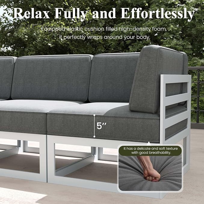 LayinSun 8 Pieces Modern Aluminum Patio Furniture Set with Coffee Table, Outdoor Modular Sectional Conversation Set L-Shaped Sofa for Backyard