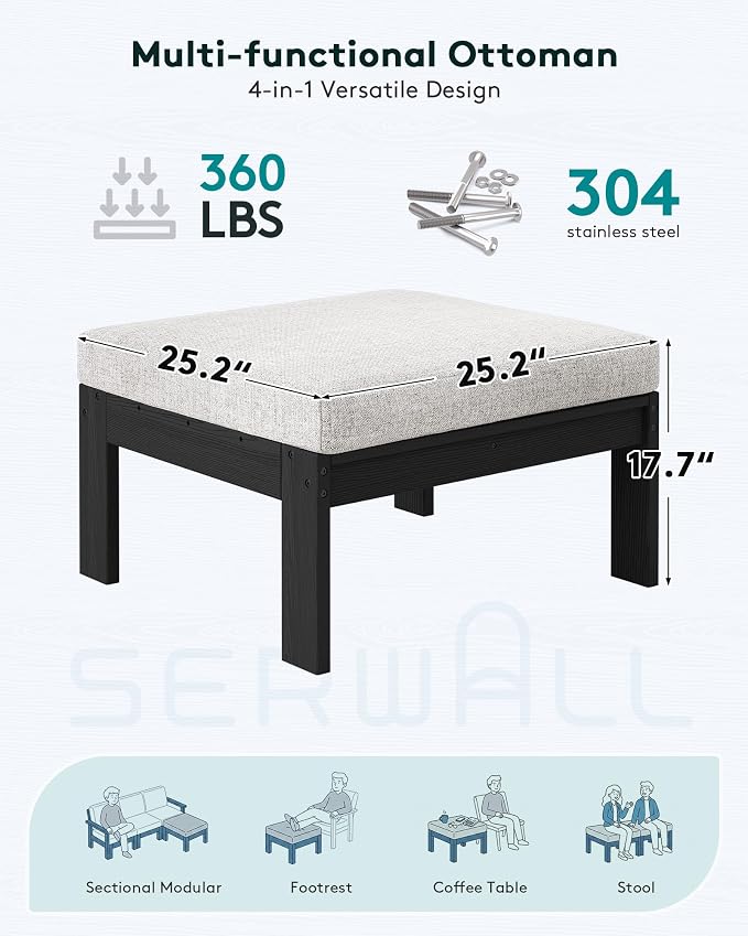 SERWALL HDPE Outdoor Ottoman with Cushions