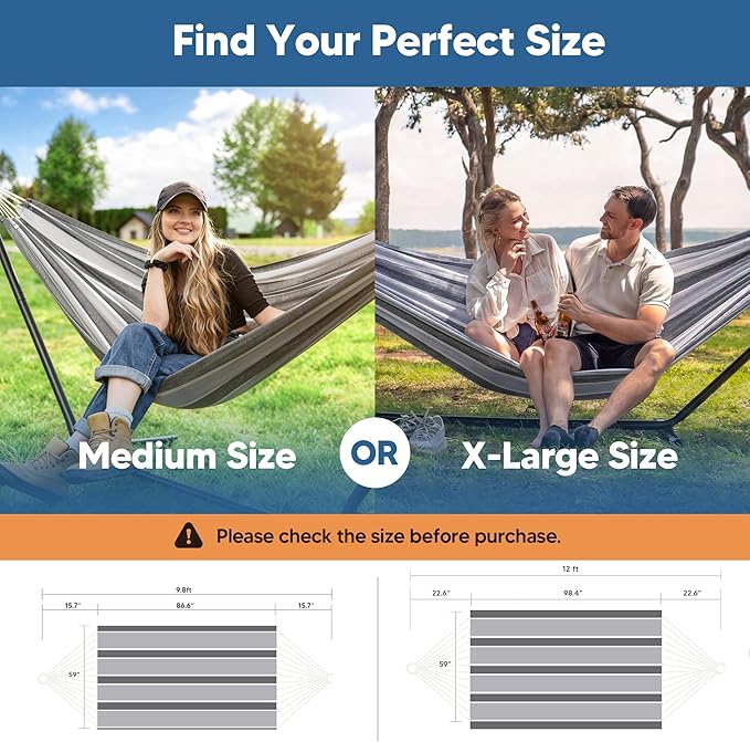SUNCREAT Hammocks Outdoor Camping Double Hammock, Portable Camping Hammock, Light Gray & Dark Gray
