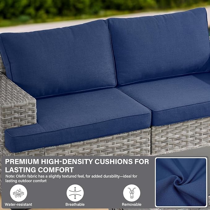 Belord 2 Piece Wicker Outdoor Loveseat with Coffee Table, 10" Wide Armrest Patio Loveseat Sofa Furniture Set for Patio Porch Deck Balcony