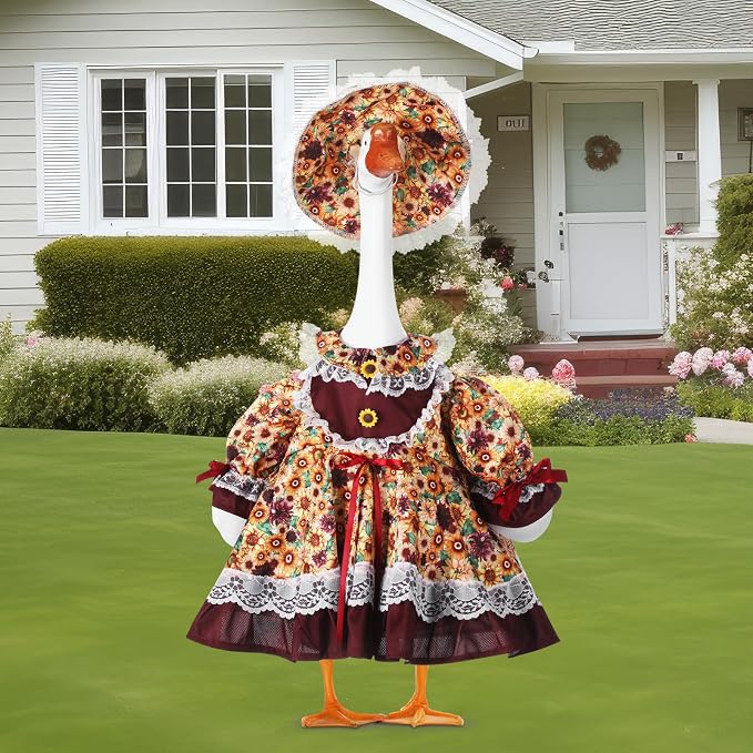 Soulchen 1 Set Fall Porch Goose Outfit 23" Thanksgiving Sunflower Cement Goose Clothes Dress and Hat Costume Set for Autumn Yard Lawn Outdoor Garden Patio Decor