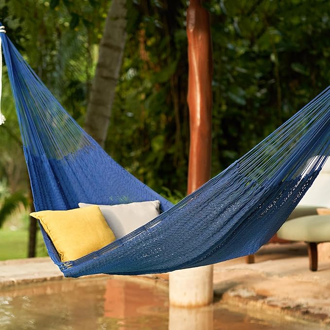 NOVICA Blue Cotton Mayan Hammock from Mexico 'Uxmal Navy'