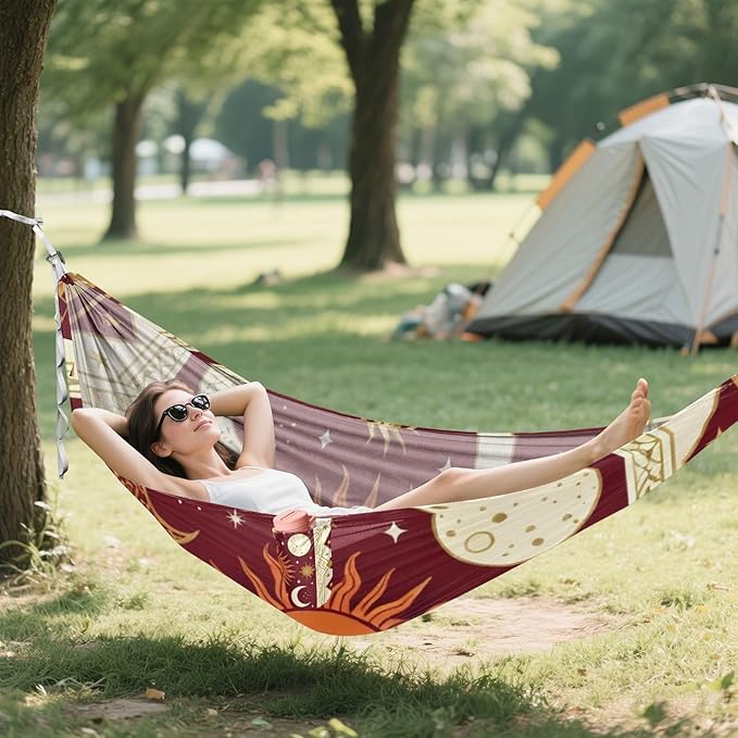 Sun Moon Stars Pattern Camping Hammocks Fabric Hammock for Outside Patio Backyard Poolside