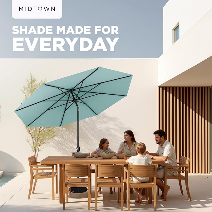 Midtown Umbrellas – The Swilt 8 Ft Patio Umbrellas with 360° Swivel & Tilt Mechanism, 8 Fiberglass Ribs & Terylast Polyester Fabric for Backyard, Deck, Pool & Cafes - Seawater Canopy, Black Pole