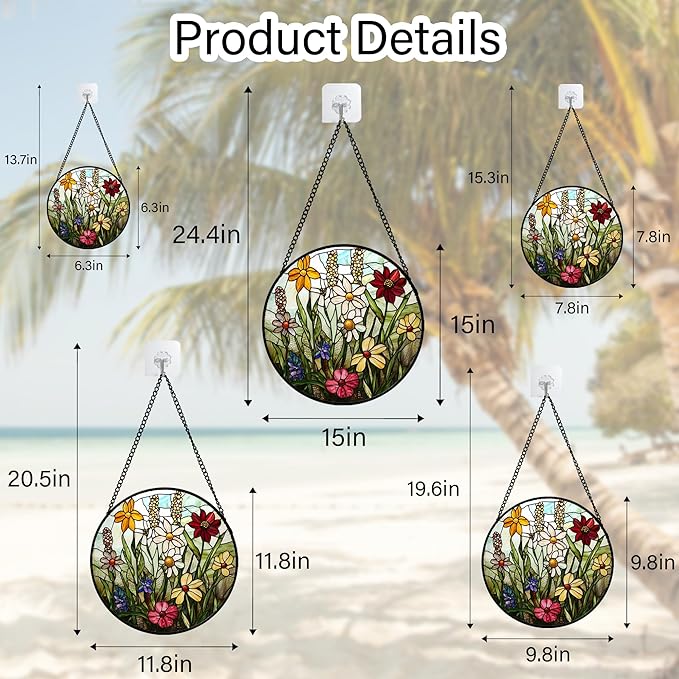 DASTOLL Stained Glass Window Hanging, Colorful Wildflowers Plant Scenery Suncatcher for Doors Window Home White Green Sun Catchers Decor Mother's Day Birthday Gifts for Women, Men Mom 9.8 in