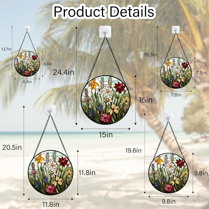 DASTOLL Stained Glass Window Hanging, Colorful Wildflowers Plant Scenery Suncatcher for Doors Window Home White Green Sun Catchers Decor Mother's Day Birthday Gifts for Women, Men Mom 7.8 in