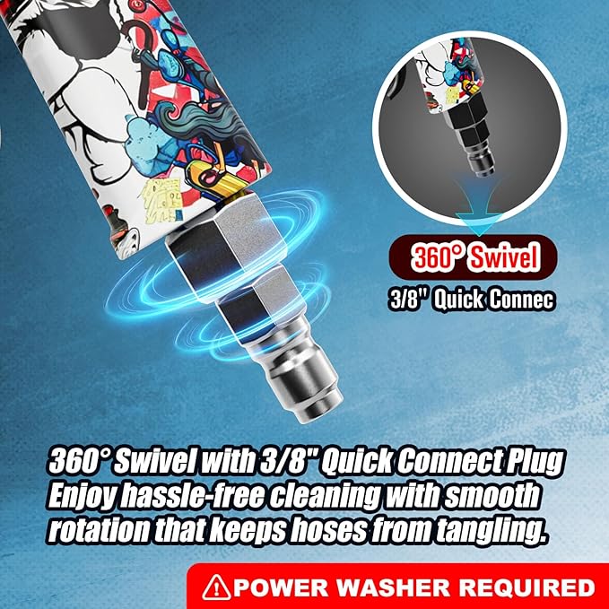 Swivel Pressure Washer Gun 3600 PSI – Easy Pull Trigger Handle with 3/8" Quick Connect Plug, Foam Cannon Compatible for Car, Home & Outdoor Cleaning (Colorful Graffiti)