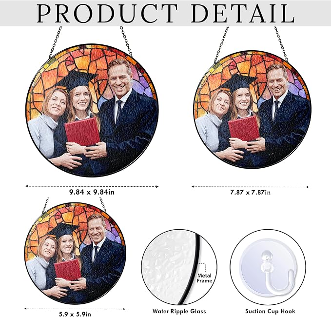 2025 Personalized Graduation Gift - Custom Stained Glass Window Hanging Suncatcher for Girl, Daughter, Son - Portrait Family, Couple - Unique Graduation Gifts with Photo