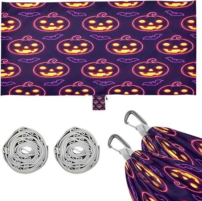 Hammocks for Outside Halloween Pumpkins Bats Camping Hammock Portable Hammocks with Tree Straps and Carry Bag Camping Accessories for Hiking Beach Outdoor